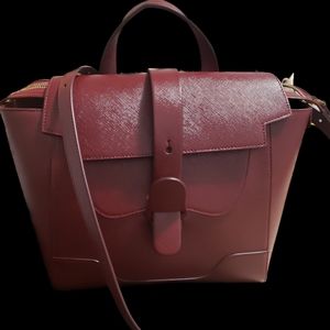 Senreve Midi Maestra Vegan Saffiano Merlot-Gold hardware